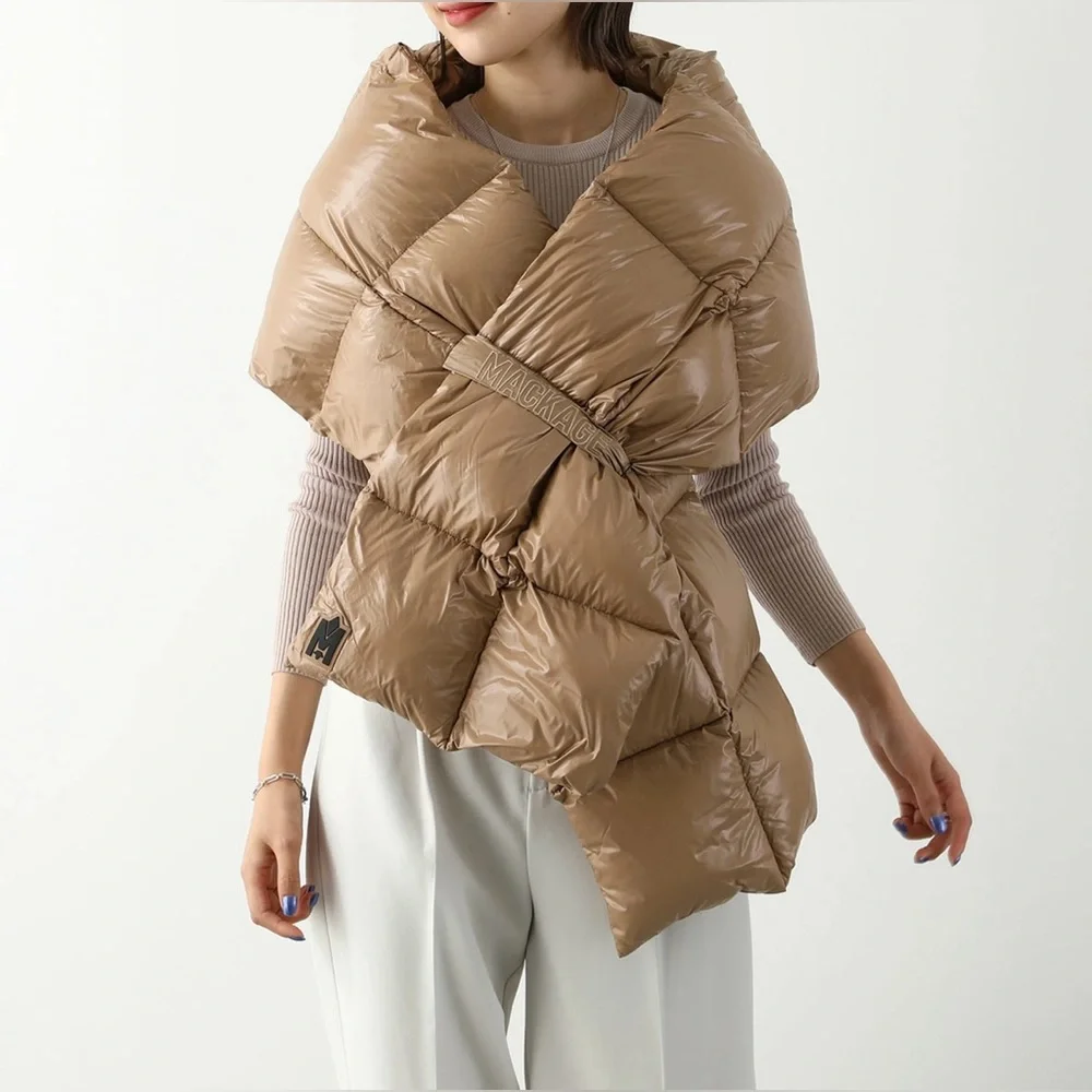 New! MACKAGE River Oversized Quilted Puffer Scarf Caramel Brown 🤎 OS NWT!